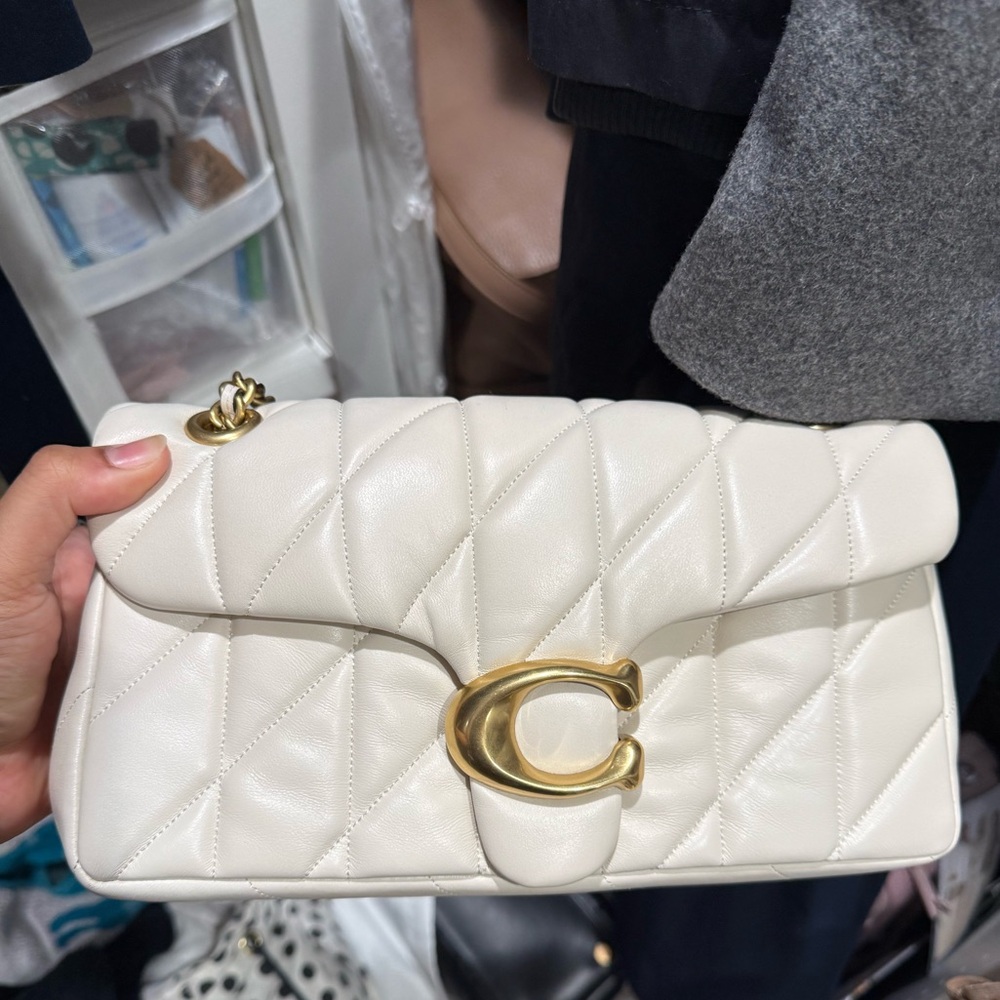 Coach chalk White Quilted Leather tabby 26 Bag with Gold Accent